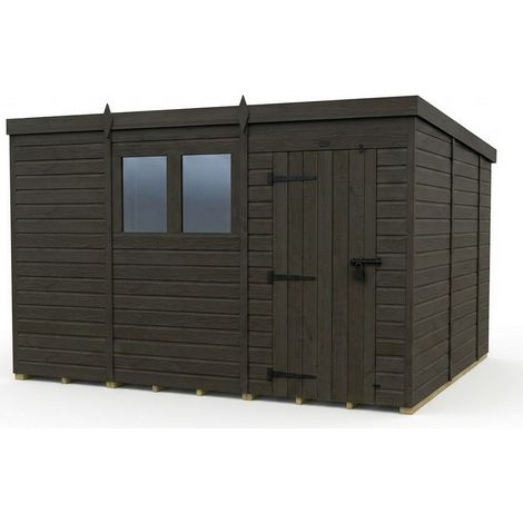 11ft x 10ft Composite Pent Garden Shed Single Door With Windows - Composite - L335 x W305 x H210 cm - Grey