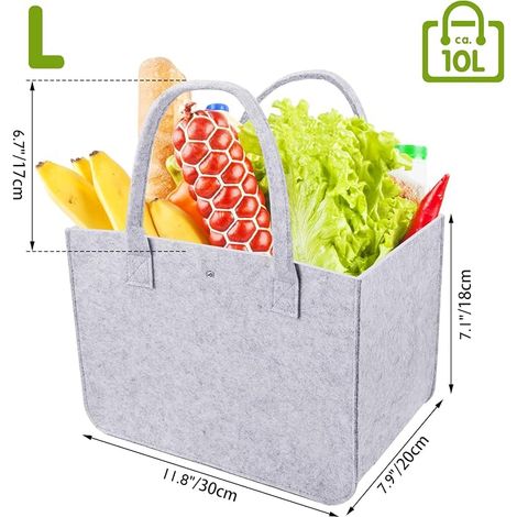 Bolsas de compra plegables de fieltro de 2 piezas, cestas grandes con asas para madera, juguetes, ropa y compras, 39x26x20cm, negro y gris. (1/4)