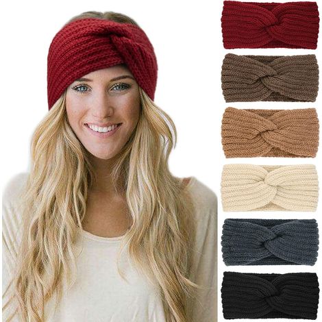 6 Pièces Bandeau Cheveux pour Femme Bandeaux Hiver Serre-Tête Tricoté Oreille Réchauffeur Chaud Noué Bande Elastique Cheveux (1/5)
