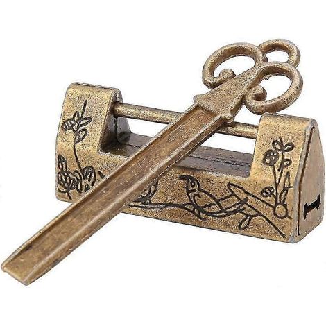 1 Cadenas antique chinois avec clé, motif fleur et oiseau, style rétro sculpté, pour tiroir de boîte à bijoux (bronze) (1/5)