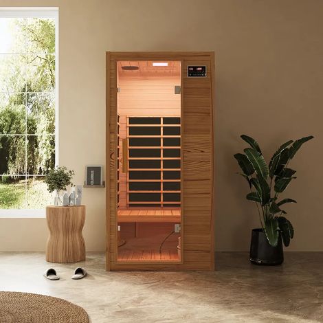 Sauna ad infrarossi 90x90 cm H188 in legno di cedro con radio integrata Helsinki (1/4)