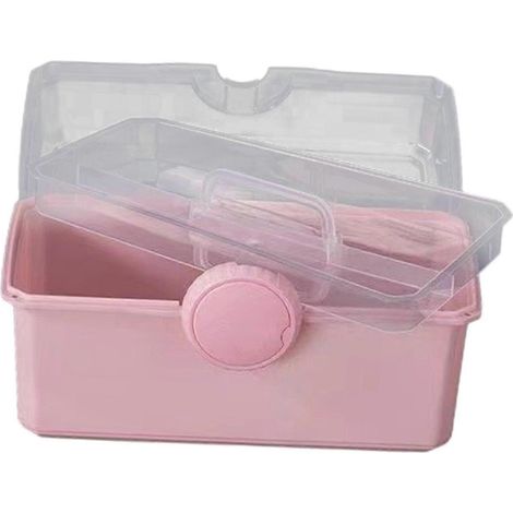 Boîte de rangement portable à 2 niveaux, grande capacité, boîte de rangement multifonctionnelle, boîte pour les activités artistiques et manuelles des enfants.-Pink (1/5)