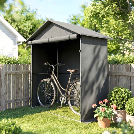 Abri de jardin 1,1x2 m avec porte enroulable, garage extérieur pour vélos et motos, gris foncé (1/5)