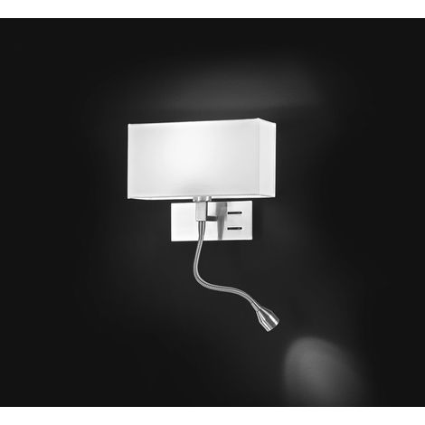 Applique Murale En Métal Chrome Brossé Série 10S45882 Avec Abat-Jour En Tissu Blanc, Éclairage E14 Et Led Intégrée, Orientation Droite - Perenz (1/2)