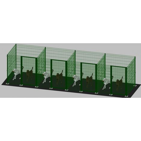 Recinto-Box Modulare per Cani in Ferro Zincato e Verniciato Verde-con Pali a Tassellare - cm 200x200x172h(per 4 box) (1/2)