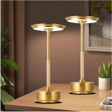 Lot de 2 lampes de table sans fil rechargeables, portables et rechargeables avec batterie de 1800 mAh, 3 couleurs à intensité variable en continu, pour extérieur/dîner/terrasse/restaurant (1/5)
