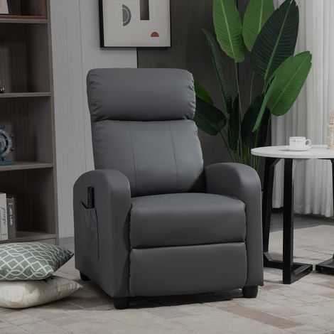 Sillón de masaje relajante con 8 modos y 5 intensidades, reclinable con reposapiés y mando a distancia, piel sintética - 68x88x98 cm, gris (1/5)