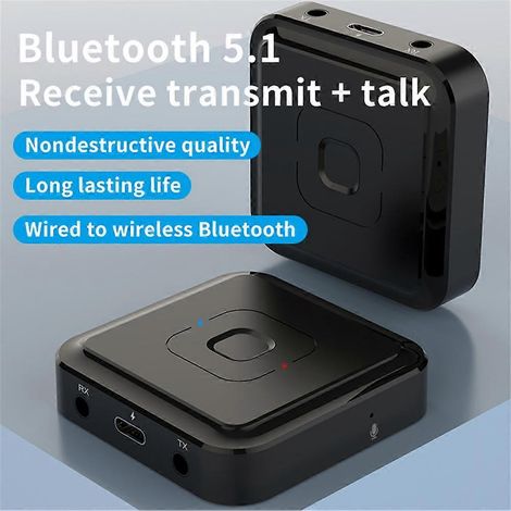 Récepteur/émetteur audio 5.1 compatible Bluetooth-C BT-22 avec prise AUX/RCA, adaptateur USB sans fil stéréo et microphone  compatible avec les casques de voiture. (1/5)