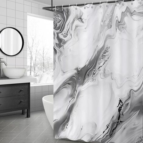 Rideau de douche 180x180 cm motif marbre effet encre de Chine dégradé art abstrait moderne tissu imperméable lavable en machine avec crochets inclus gris (1/5)