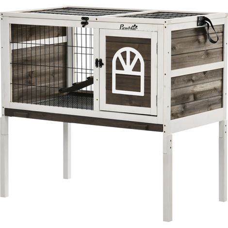 Wooden Rabbit Hutch, Guinea Pig Cage, Removable Tray, Openable Roof (1/5)