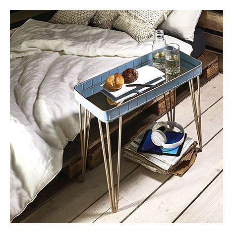 Table d'appoint 60x31x54 cm en métal bleu et doré