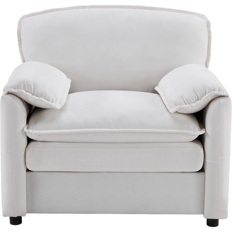Sofá individual retro blanco de chenilla con 2 bolsillos laterales y estructura de madera y muelles (1/5)