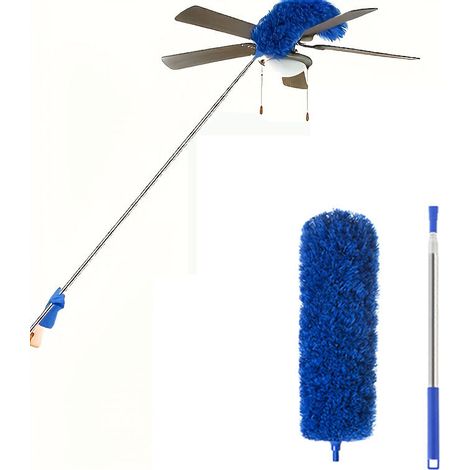 Brosse pour gouttières, outil de toit avec manche télescopique de 250 cm, outil de nettoyage de sécurité, plumeau, bleu (1/5)