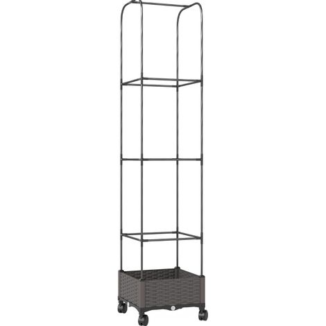Jardinera elevada HOMVRA con enrejado y ruedas, negra, 40 x 40 x 185 cm (1/4)