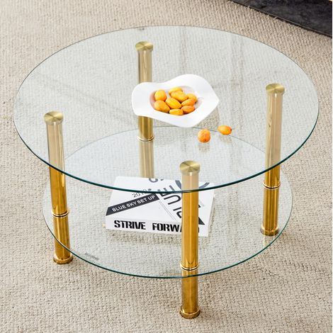 Tavolo salotto 2 ripiani vetro metallo Ø70 cm OKMYHOME (1/5)