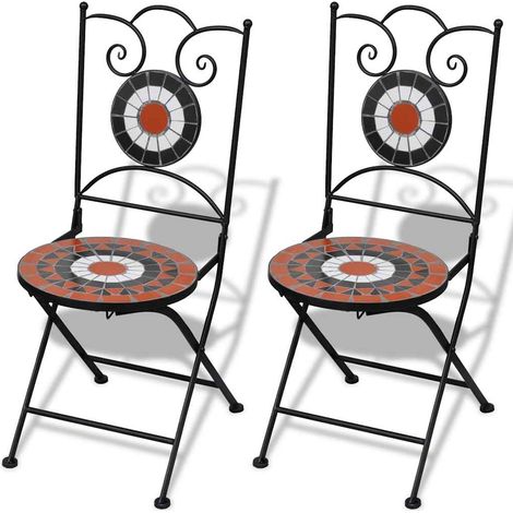 Chaises de Bistro Pliables pour Jardin et Balcon Mosaïque Céramique Terre Cuite et Blanc Lot de 2 - PANGIVO (1/5)