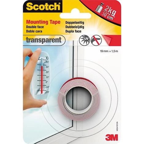 ROLLO CINTA DE MONTAJE DOBLE CARA TRANSPARENTE 19 MM X 1,5M HASTA 7KG FIX 4910C-1915-P SCOTH 7100261816
