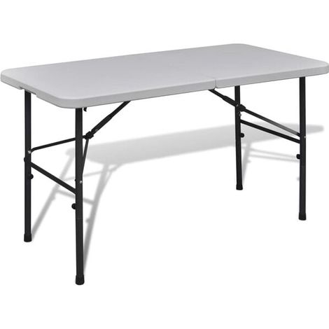 Table de jardin pliante, 122 cm, blanche, en polyéthylène haute densité.