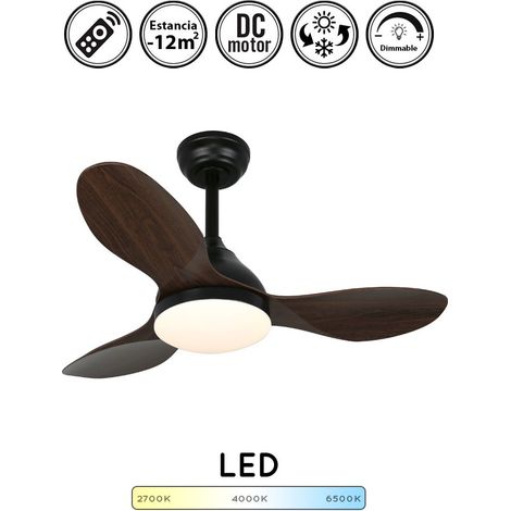 Ventilador de techo con luz silencioso DC con mando stel slim negro y madera 92 cm invierno-verano color luz regulable (1/4)