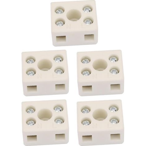 Satz mit 5 Keramik-Klemmenblöcken, 2-Wege-Porzellanverbinder, 10 A, 250 V, hochtemperaturbeständige Keramik-Elektroklemmen für Verbindungen (1/5)