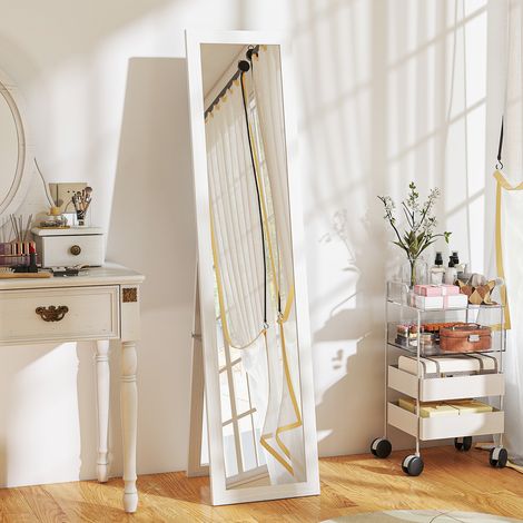 Miroir sur pied mural ou à poser rectangulaire avec cadre en bois pour salon chambre à coucher 37 x 155 cm blanc