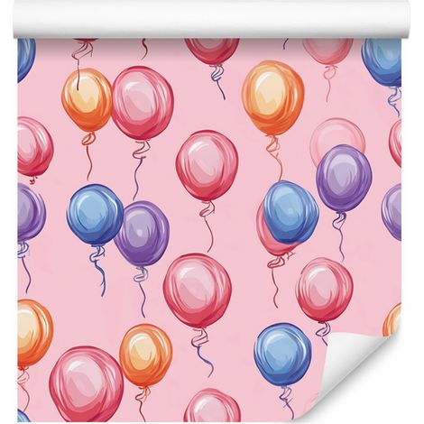 Papier peint Ballons d'anniversaire rose poudré et corail pour salon et chambre 50x1000 (1/5)