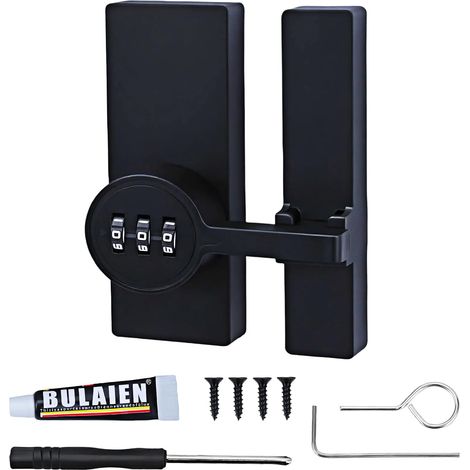 Verrou Porte Coulissante, Verrou de Porte Combinaison à 3 Chiffres,loquet porte Avec de la colle et des vis,Verrou Portail à Bascule Boulon pour Porte, Placard et Jardin, Fenêtre (noir) (1/5)
