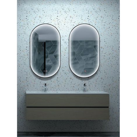 Miroir de salle de bain ovale elliptique avec éclairage périphérique  Modèle RIO Noir 50x90 [ LEDIMEX® ]