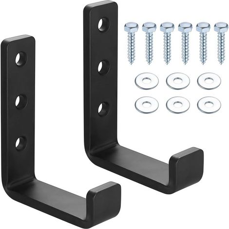 2 PcsCrochets Muraux Robustes, Crochets en J pour Garage, Crochets Universels Noirs à Visser, Porte-manteaux, Patères Solides, pour Accrocher,Support Mural pour Objets Encombrants (2pcs allonger) (1/5)