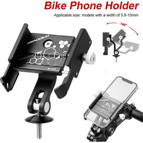 Supporto per telefono - Realizzato in lega di alluminio - Adatto per biciclette e motociclette - Rotazione a 360° - Compatibile con telefoni da 3,5 a 7,2 pollici (1/3)