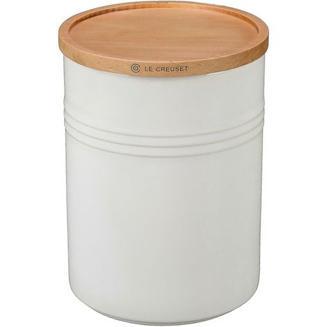 Boîte de rangement avec couvercle en bois, 650 ml (10 cm de diamètre), blanche (1/4)