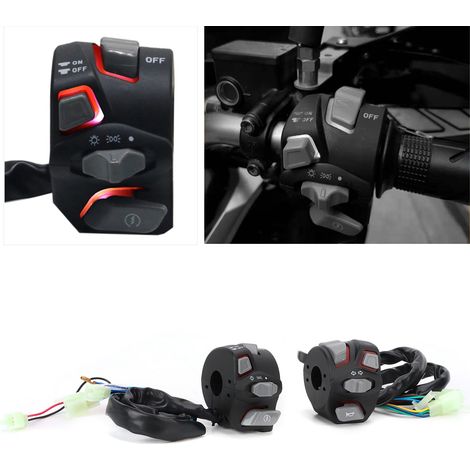 Interrupteur/bouton de commande universel pour guidon de moto 22 mm (avec LED) - Lumière rouge (1/5)