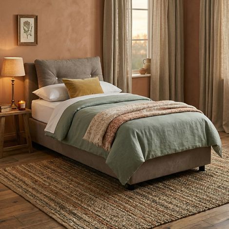 Dmora - Einzelbett Daais, Containerbett mit Stoffbespannung, 100% Made in Italy, Frontöffnung, passend für Matratze 80x190 cm, Turteltaube (1/5)