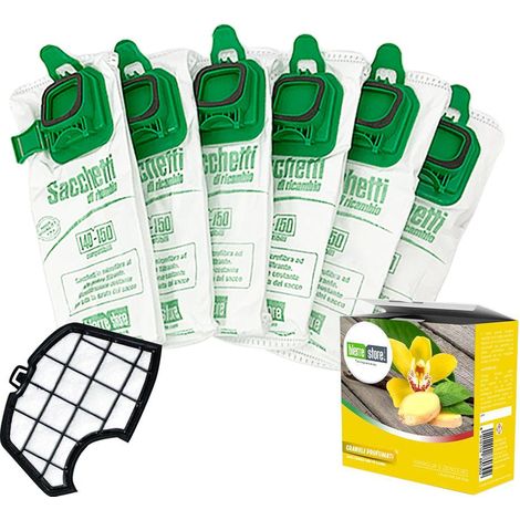 Sacchetti folletto vk 140 vk 150 6 pz + granuli profumati vaniglia e zenzero+ filtri compatibili (1/2)