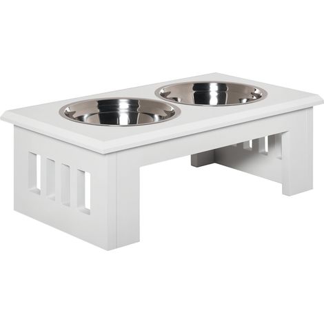 PawHut Raised Dog Bowls Pet Feeder Raised Elevated Stainless Steel Food White