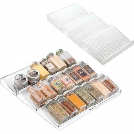 Organisateur d'épices pour tiroir - Lot de 2 - Étagère à épices extensible - Séparateur de tiroir - Rangement épices - Largeur réglable 20 à 40 cm - Profondeur 42 cm (1/5)