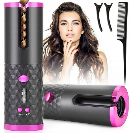 Automatischer, kabelloser Lockenstab für Haarstyling mit drehbarem LCD-Display
