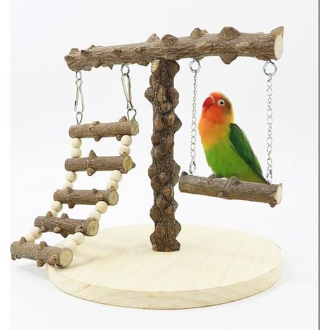 Wooden Bird Playground with Ladder Swing Bird Cage Accessory Toys Perch for Small to Medium Birds (1/5)