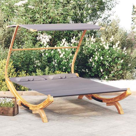 vidaXL Lit repos et auvent 165x203x138cm Bois courbé massif Anthracite (1/5)
