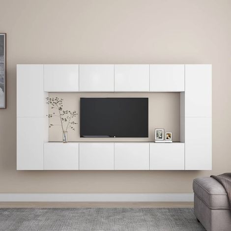 vidaXL Set de muebles de salón TV 8 piezas madera de ingeniería blanco (1/4)