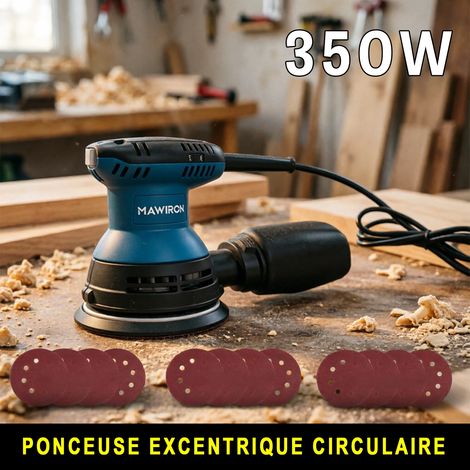 Ponceuse orbitale filaire 350W - 125mm - 6 vitesses - Livrée avec 12 papiers de verre - Idéale pour bois et métal (1/5)