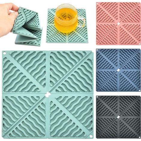 dessous de verre en silicone, maniques pliables en silicone, tapis antidérapant et résistant à la chaleur pour poêles chaudes, dessous d'assiettes, tapis multifonctionnel résistant à la chaleur pour l (1/5)