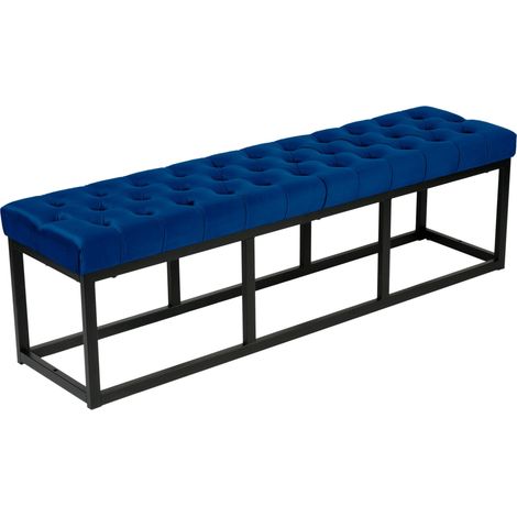Panca panca fondo letto lunghezza 150 cm in velluto imbottita in velluto blu e metallo nero 100003668