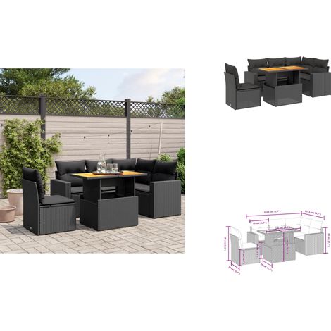 Salon de jardin 6 pcs avec coussins noir résine tressée - Ensemble Salon De Jardin - Meuble Extérieur - Jardin Design - Mobilier Résistant Aux Intempéries - Chaise Lounge (1/3)