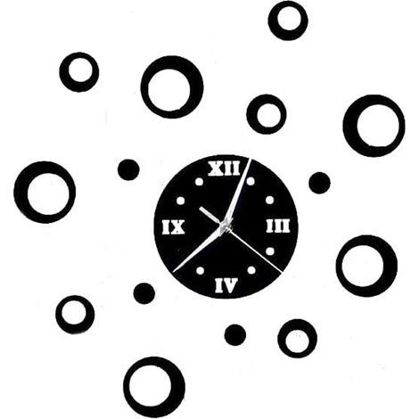 Orologio a Parete Adesivo Sticker componibile Tridimensionale 3D Nero Moderno Decorazione murales Cerchi Numeri Romani (1/3)