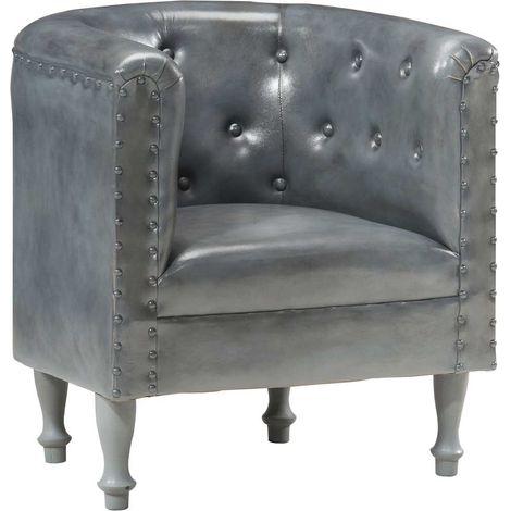 Fauteuil Relax Fauteuil Salon - Gris Cuir véritable BV185353 - BonneVie (1/5)