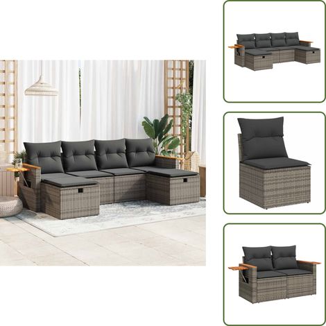 6-tlg. Garten-Sofagarnitur mit Kissen Grau Poly Rattan - Gartensofa Set - Garten Sofa Set - Outdoor Sofa Set - Garten Sofagarnitur (1/5)