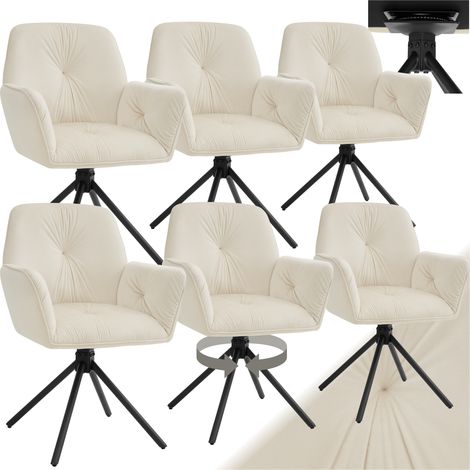 Lot de 6 chaises pivotantes 360° en velours rembourré crème/noir (1/5)