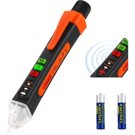 Détecteur de Tension Sans Contact, Testeur de Tension avec Sensibilité Réglable 12-1000V/48-1000V AC, Testeur Électrique avec Buzzer Sonore et LED Lampe, Stylo de Test Électrique (1/4)