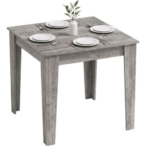 HOMCOM Dining Table for 4, 80L x 80W x 75Hcm, Grey Wood Effect (1/5)